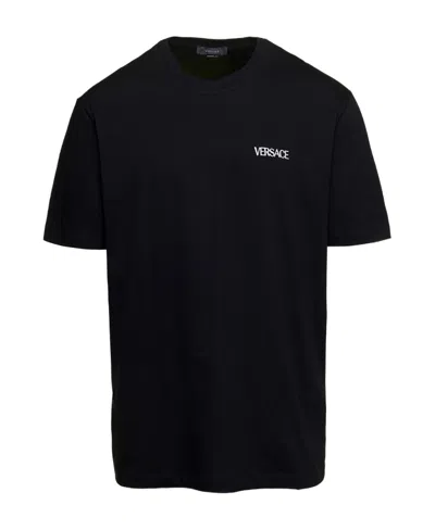 VERSACE VERSACE LOGO-EMBROIDERED CREWNECK T-SHIRT