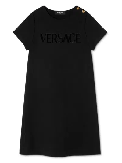 VERSACE LOGO-PRINT EMBELLISHED DRESS
