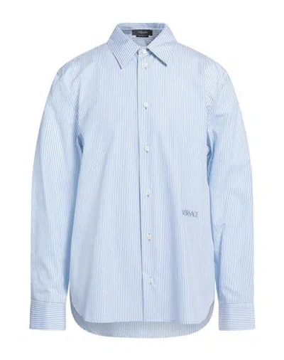 VERSACE VERSACE MAN SHIRT SKY BLUE SIZE 42 COTTON, SILK, VISCOSE