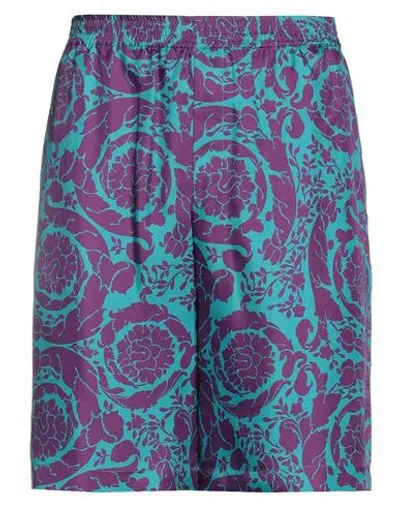 VERSACE VERSACE MAN SHORTS & BERMUDA SHORTS TURQUOISE SIZE 34 SILK