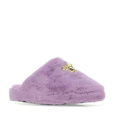 VERSACE VERSACE MEDUSA PLAQUE FUR SLIPPERS