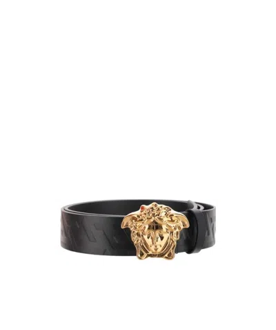 VERSACE VERSACE MEDUSA PLAQUE ALLOVER LOGO EMBOSSED BELT
