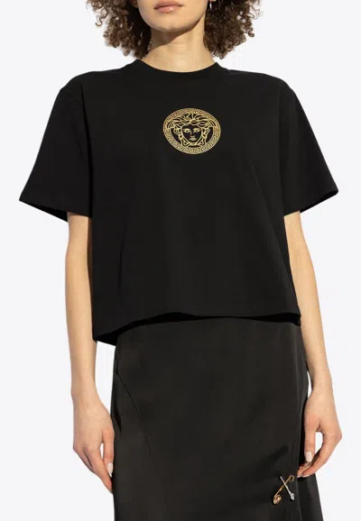 VERSACE MEDUSA-MOTIF CREWNECK CROPPED T-SHIRT