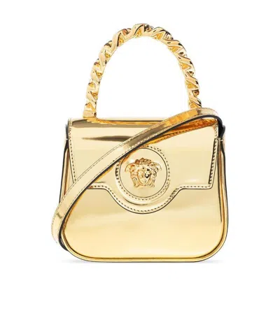 VERSACE VERSACE MEDUSA POLISHED FOLDOVER MINI TOTE BAG