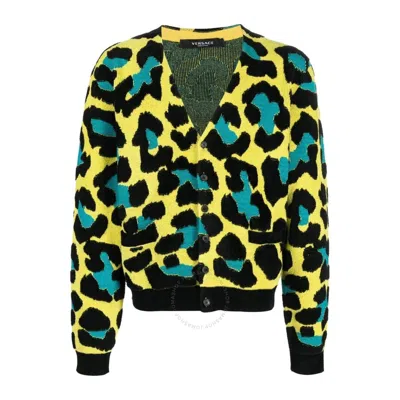 VERSACE VERSACE ACID LIME LONG SLEEVE LEOPARD SWEATER