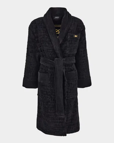 VERSACE MEN'S MEDUSA 95 JACQUARD TERRY CLOTH CROCODILE PATTERN ROBE