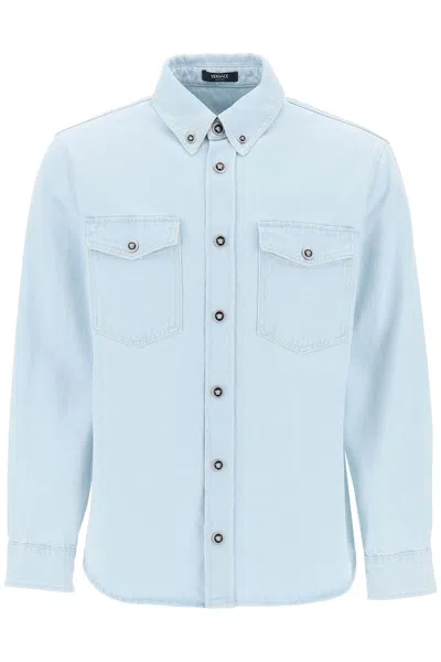 VERSACE MEN'S "MEDUSA BLUE SHIRT