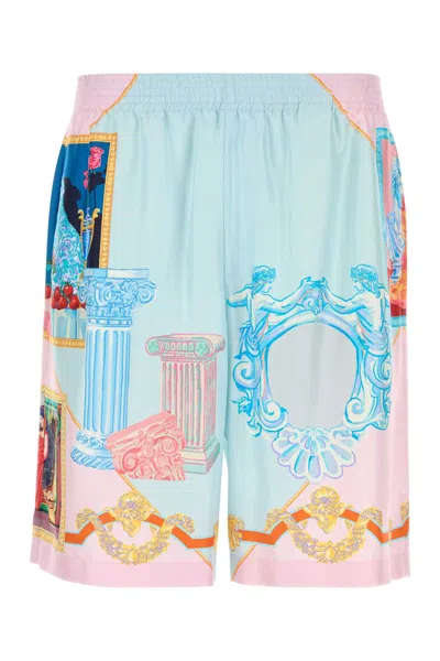 VERSACE PRINTED SATIN BERMUDA SHORTS