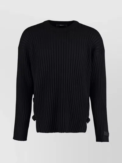 VERSACE RIBBED CREW-NECK WOOL SWEATER WITH SIDE SLITS