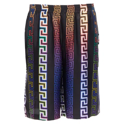VERSACE RUNWAY NEON GRECA COLLEGE FIT SILK TWILL SHORTS