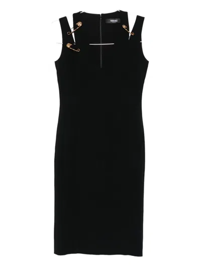 VERSACE SAFETY-PIN DETAIL MIDI DRESS