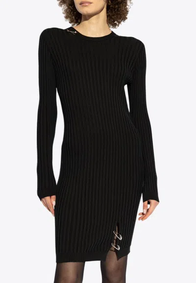 VERSACE SAFETY PIN RIBBED-KNIT MINI DRESS