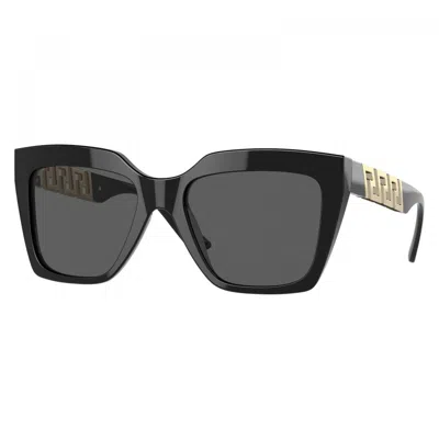 VERSACE SQUARE FULL RIM, WITH A BLACK FRAME AND DARK GREY LENS.
