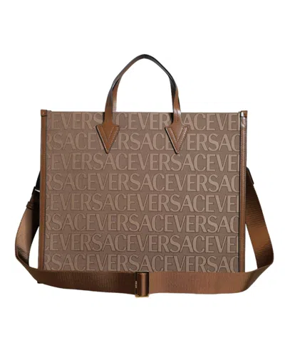 VERSACE TOP HANDLE JACQUARD LEATHER LOGO CROSSBODY TOTE WOMEN'S BAG