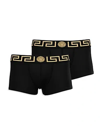 VERSACE TOPEKA COTTON BI STRETCH LOW RISE LOGO TRUNKS, PACK OF 2