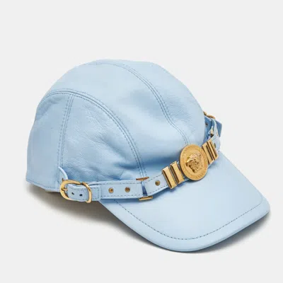 VERSACE TRIBUTE BLUE LEATHER MEDUSA MEDALION BASEBALL CAP SIZE 57
