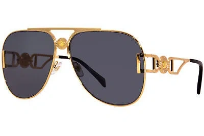 VERSACE VERSACE VE2255 1002/87 SUNGLASSES GOLD/DARK GREY LENSES PILOT SHAPE 63MM