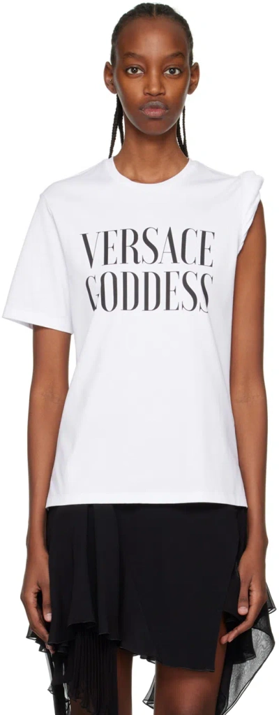VERSACE WHITE 'GODDESS' ROLLED T-SHIRT