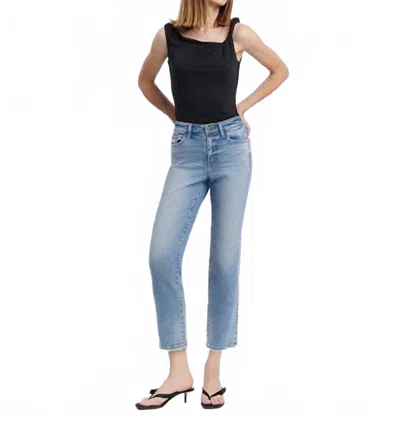 VERVET BY FLYING MONKEY HIGH RISE REGULAR STRAIGHT JEANS IN LIGHT BLUE