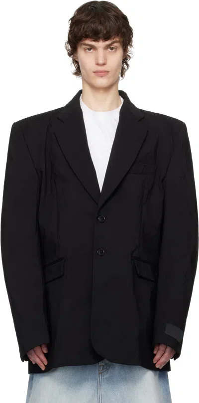 VETEMENTS BLACK METALIZED WRINKLED SINGLE BREASTED BLAZER