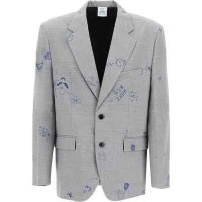 VETEMENTS VETEMENTS GREY SCRIBBLED TAILORED JACKET