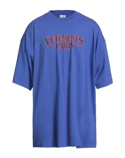 VETEMENTS VETEMENTS MAN T-SHIRT BRIGHT BLUE SIZE S COTTON
