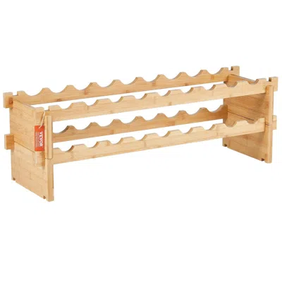 VEVOR 18 BOTTLE STACKABLE MODULAR WINE RACK BAMBOO WOOD DISPLAY SHELF 2-TIER - BROWN