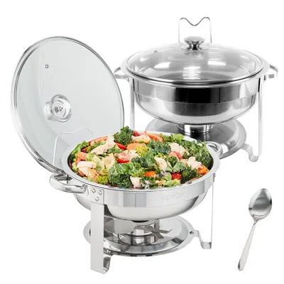 VEVOR VEVOR 2-PACK ROUND CHAFING DISH SET WITH FULL-SIZE 4QT PAN GLASS LID FUEL HOLDER - SILVER