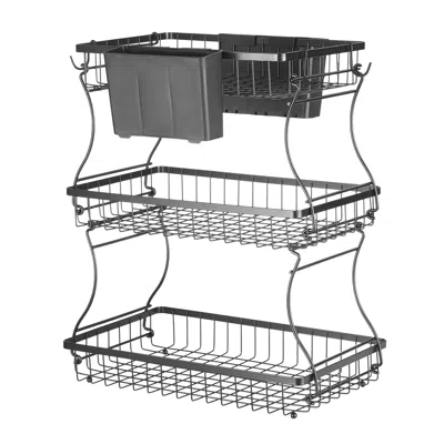 VEVOR 3 TIER FRUIT BASKET BOWL KITCHEN COUNTERTOP STORAGE STAND HOLDER BANANA HANGER - BLACK