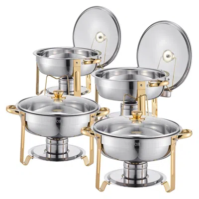 VEVOR 5 QT 4 PACK ROUND CHAFING DISH BUFFET SET FULL-SIZE PAN STAINLESS STEEL GOLD - SILVER