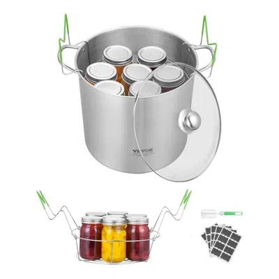 VEVOR CANNING POT WITH RACK AND GLASS LID 21 QT STAINLESS STEEL WATERBATH CANNER - SILVER
