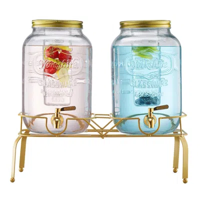 VEVOR DRINK DISPENSER 2 GAL BEVERAGE DISPENSER FOR PARTIES GLASS WITH STAND 2PCS - GOLD
