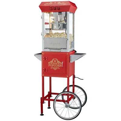 VEVOR VEVOR POPCORN POPPER MACHINE 8 OZ POPCORN MAKER WITH CART 850W 48 CUPS RED - RED