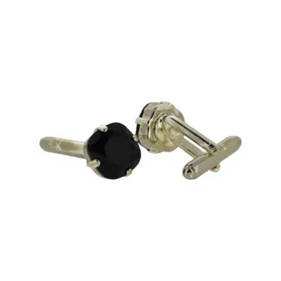 VICKISARGE MEN'S BLACK / SILVER THE BLACK STUD CUFFLINK IN PLATINUM