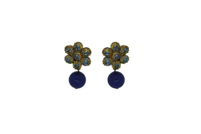 VICKISARGE WOMEN'S GOLD / BLUE BLUE DANUBE FLOWER DROP EARRINGS