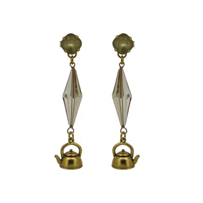 VICKISARGE WOMEN'S GOLD CHAMPAGNE CRYSTAL KETTLE EARRINGS