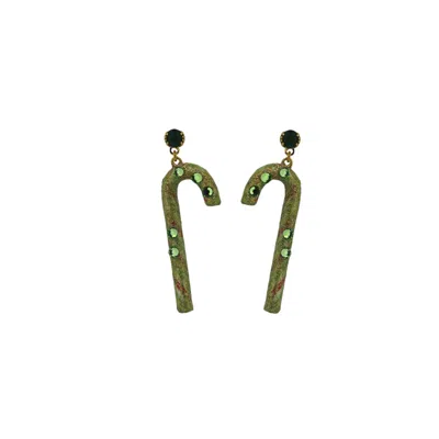 VICKISARGE WOMEN'S GOLD / GREEN APPLE CANDY CANE EARRINGS