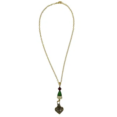 VICKISARGE WOMEN'S GOLD / GREEN / RED YULETIDE HEART NECKLACE