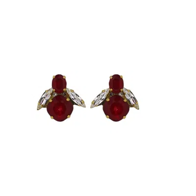 VICKISARGE WOMEN'S GOLD / RED YULETIDE RED BABY BEE EARRINGS - CLIP