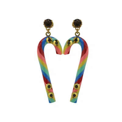 VICKISARGE WOMEN'S GOLD TUTTI FRUTTI CANDY CANE EARRINGS