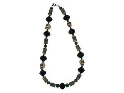 VICKISARGE WOMEN'S GREEN / BLACK / WHITE DELIA'S SCARY SKULL NECKLACE