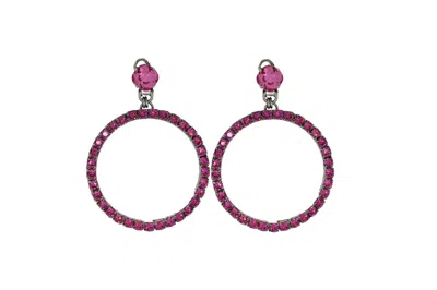 VICKISARGE WOMEN'S PINK / PURPLE THE MEDIUM PINK HOOP EARRINGS IN PLATINUM - CLIP