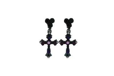 VICKISARGE WOMEN'S PINK / PURPLE THE PURPLE CROSS EARRINGS IN OXIDISED SILVER