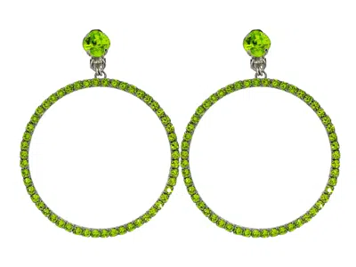 VICKISARGE WOMEN'S THE LARGE GREEN HOOP EARRINGS IN PLATINUM - CLIP