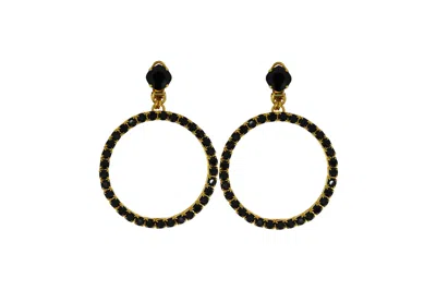 VICKISARGE WOMEN'S THE MEDIUM BLACK HOOP EARRINGS IN GOLD - PIERCED