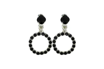 VICKISARGE WOMEN'S THE SMALL BLACK HOOP EARRINGS IN PLATINUM - CLIP