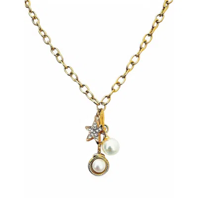 VICKY&NICO WOMEN'S GOLD / WHITE / ROSE GOLD ROSE GOLD STAR AND GOLD SHELL PEARL PENDANT NECKLACE