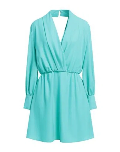 VICOLO VICOLO WOMAN MINI DRESS TURQUOISE SIZE M POLYESTER, ELASTANE