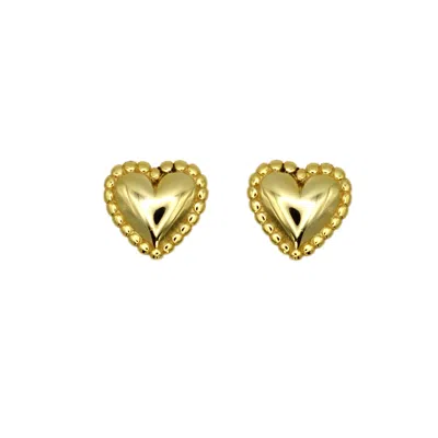 VICSTONENYC FINE JEWELRY WOMEN'S 14K LOVELY HEART STUD YELLOW SOLID GOLD EARRINGS
