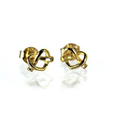 VICSTONENYC FINE JEWELRY WOMEN'S 14K NEW YORK PRETZEL HEART STUD YELLOW SOLID GOLD EARRINGS